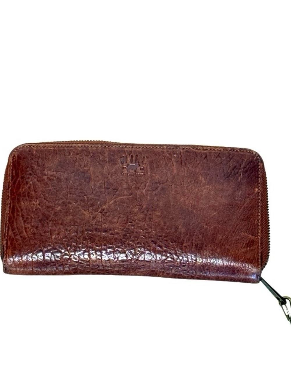 WILL Leather Goods Brown Zip Around Wallet Clutch Wristlet Strap‎ Organizer